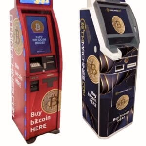 The Genmega and Chainbytes Bitcoin ATM machines pictured side by side