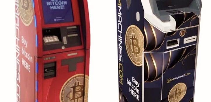 The Genmega and Chainbytes Bitcoin ATM machines pictured side by side